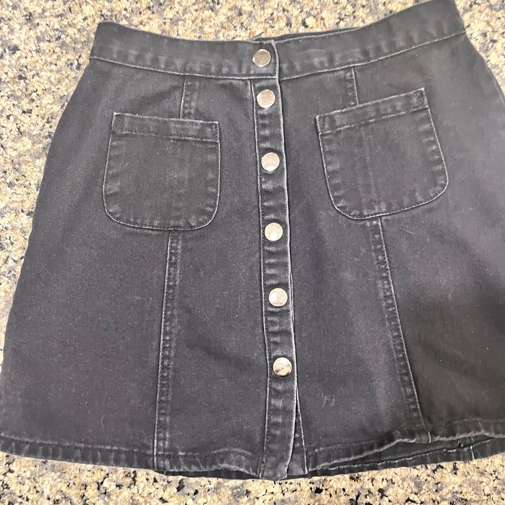 BDG Charcoal Button-Front Mini Skirt